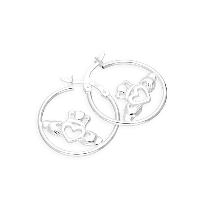 Sterling Silver Hoop Earrings with Claddagh