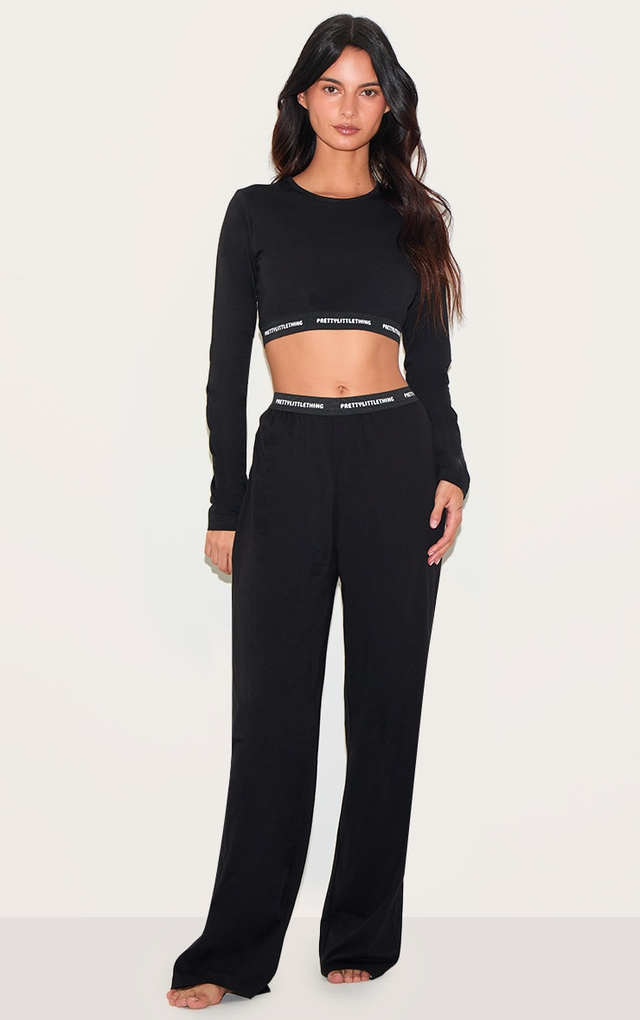 PRETTYLITTLETHING Tape Black PJ Pants