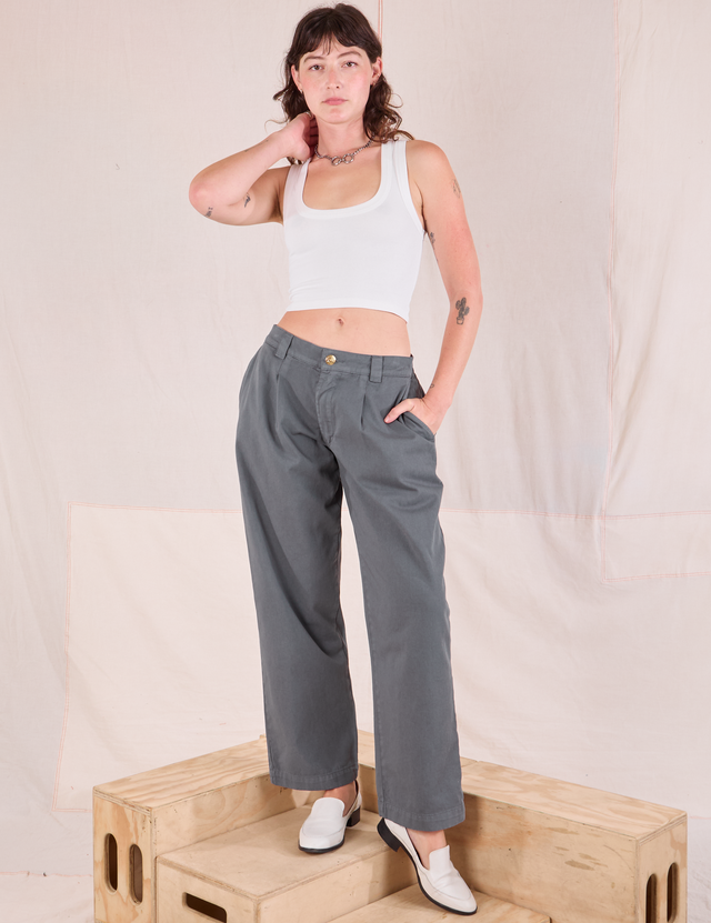 Mid-Rise Pleated Trousers - Slate Grey
