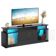 Modern TV Stand for 55-65" TVs, LED-Lit Entertainment Center with Adjustable Shelves, Enclosed Storage & Transparent Acrylic Doors for Living Room & Gaming Rooms