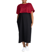 Maroon & Black Cape Collar Maxi Dress