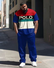 Men's Casual Two-Piece Plus Size  Color Matching Short-Sleeved Trousers