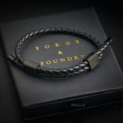 Personalised Men's Engraved Black Leather Bracelet With Adjustable Double Clasp, Artisan Jewellery