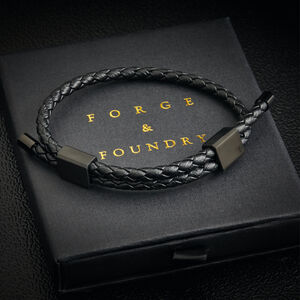 Personalised Men's Engraved Black Leather Bracelet With Adjustable Double Clasp, Artisan Jewellery