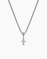 Micro Pavé Cross Amulet in Sterling Silver with Diamonds, 8mm