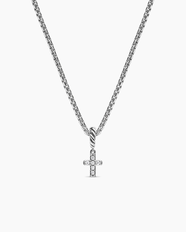 Micro Pavé Cross Amulet in Sterling Silver with Diamonds, 8mm