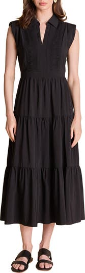 Pintuck Detail Tiered Midi Dress