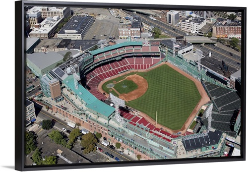 Fenway Park, Home of the Boston Red Sox, Boston, MA, USA - Aerial Photograph Stretched Canvas, Black Floating Frame