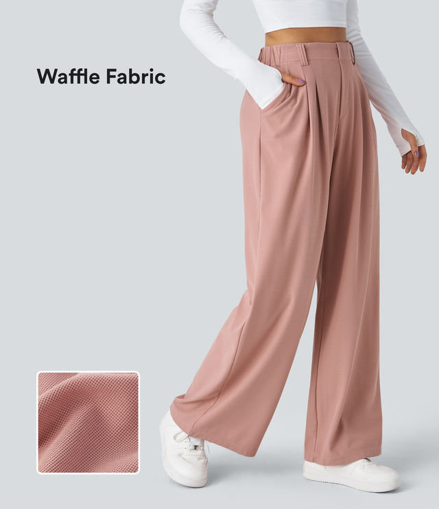 HalaraFlex™ High Waisted Plicated Side Pocket Wide Leg Waffle Work Pants