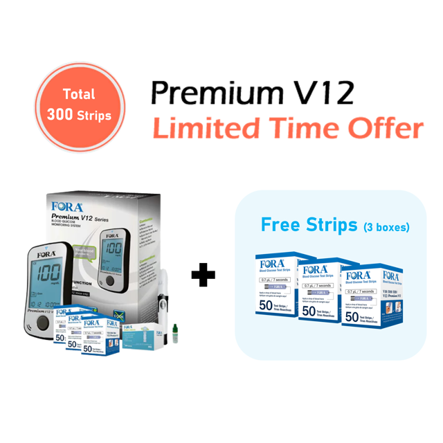 FORA Premium V12 Voice Blood Glucose Testing Kit – 300 Test Strips (Expiring 5/16/2025), 100 Lancets, 1 Monitor, 1 Lancing, 1 Control Solution – Limited Time Offer!