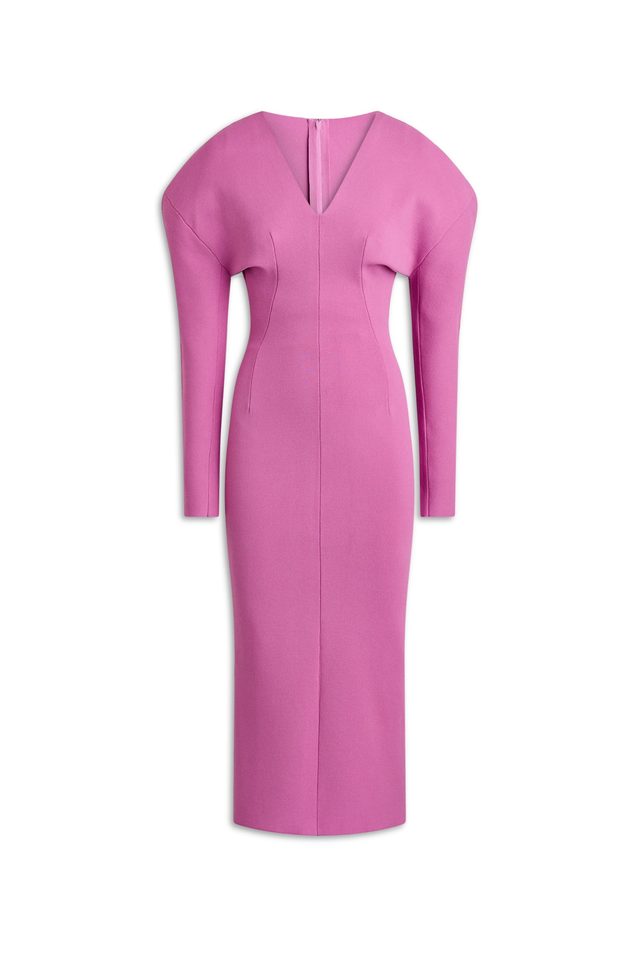 CREPE KNIT DRAPED SLEEVE DRESS