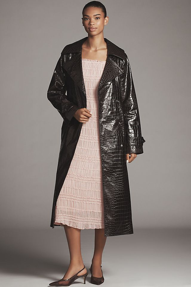 Bernardo Embossed Faux-Croc Trench Coat