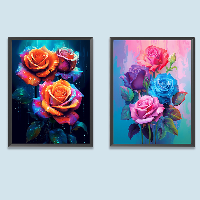 (2 Pack) Rose - Round Drill Diamond Painting - 30*40CM