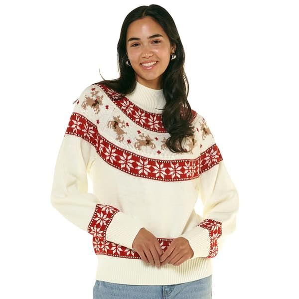 Womens Tint & Shadow Long Sleeve Reindeer Fair Isle Yoke Sweater