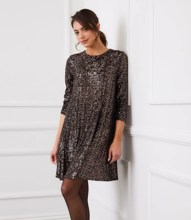 3/4 Sleeve Sequin Swing Dress