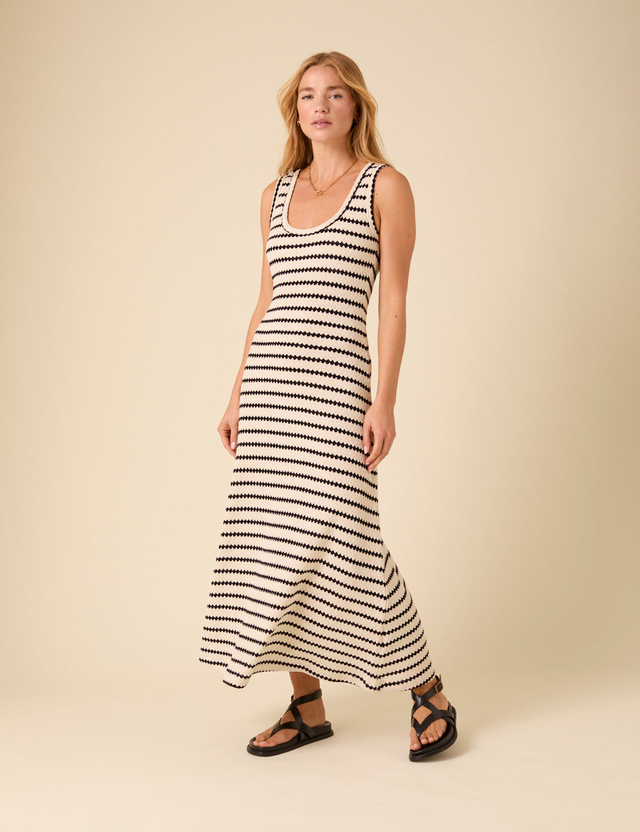 Black And White Striped Textured Maxi Dress