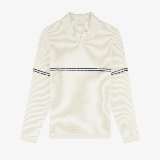 Long-Sleeve Mesh Knit Polo