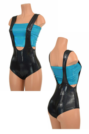 Ready to Ship Black Holographic Suspender Romper Small