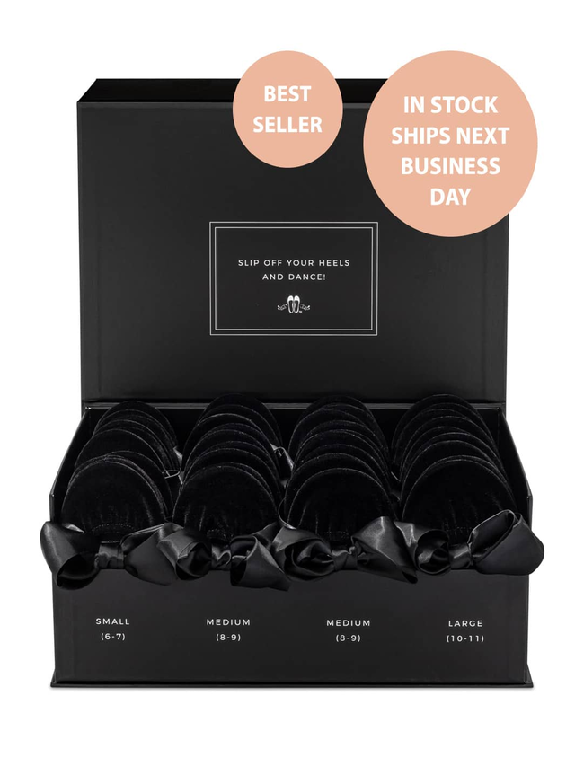 20 Pairs of Black Velvet Rescue Flats (BLACK Display Box)