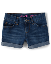 Girls Roll Cuff Denim Shortie Shorts