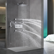 Wall Mounted Rainfall Showerhead Handheld Shower Set with Six Body Spray Jets Thermostatic Solid Brass