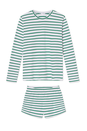 Pima Crew Long-Short Set in Classic Green Anchor Stripe