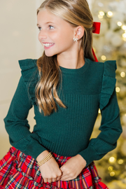 Girls: Reach Out Emerald Green Ruffled Sweater