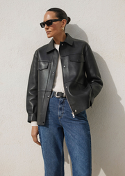 Black Clean Bonded Leather Jacket | WHISTLES | Whistles US |