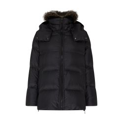 A-line puffer jacket made from a water-resistant performance fabric with a fox fur collar - YVES SALOMON