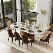 9-Piece Modern Oval Dining Table Sets for 8, 94" Modern Classic Pedestal Dining Room Set with 8 Chairs, White Glossy Sintered Stone Dining Table with Bronze Carbon Steel Base