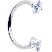 Double Gem Titanium Horseshoe Nose Ring -  Internally Threaded Solid Titanium CZ Horseshoe Nose Hoop