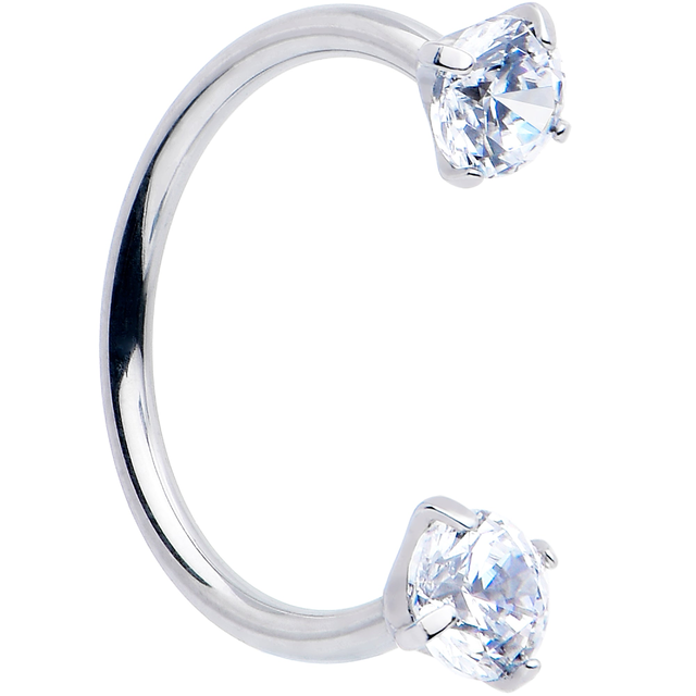 Double Gem Titanium Horseshoe Nose Ring - Internally Threaded Solid Titanium CZ Horseshoe Nose Hoop