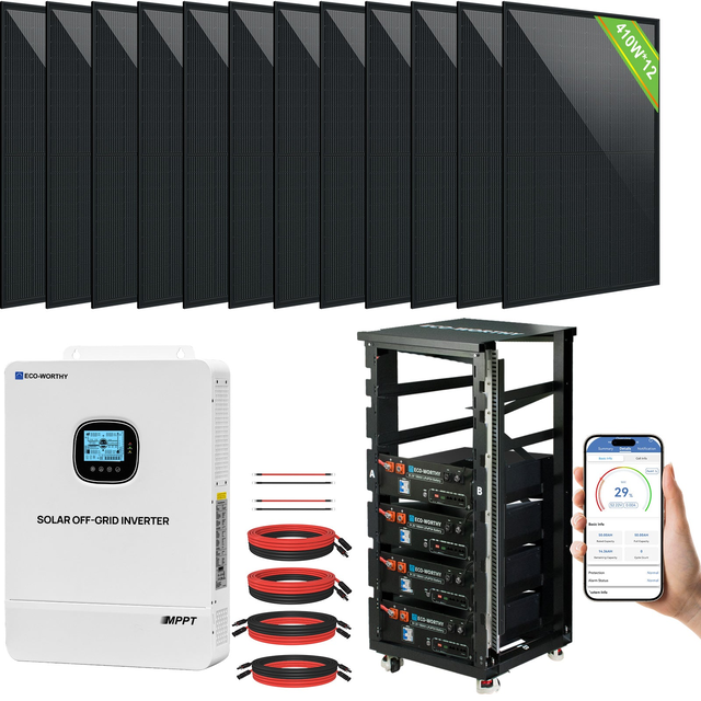 ECO-WORTHY Complete Off-Grid Solar Power System - 10000W 120/240V Output | 20.48kWh/61.44kWh Lithium Battery | 4920 Watts/14760Watts PV Input