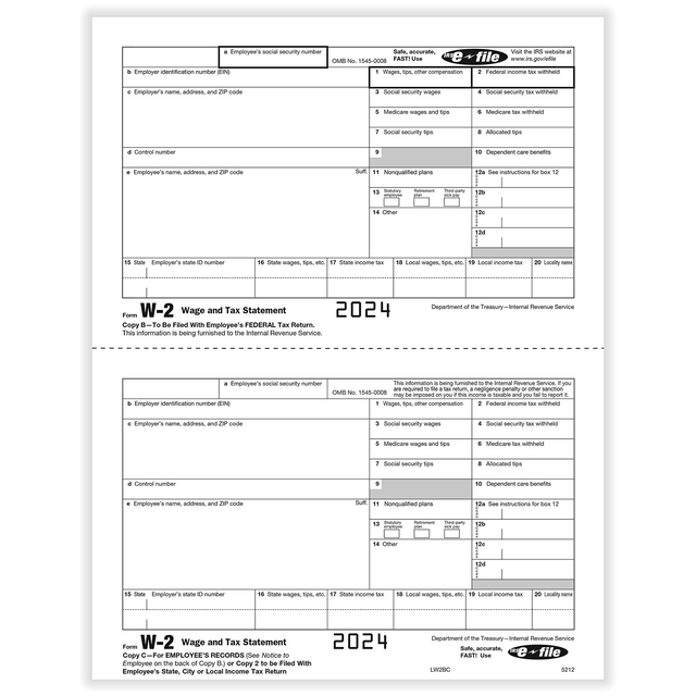 TFP W-2 Employee’s Copies B & C Combined- Pack of 100