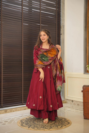 Women's Maroon Georgette Party Wear Anarkali Set