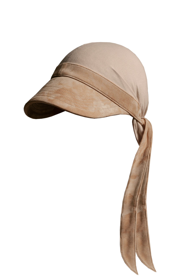 SUEDE TIE CAP IN TAN