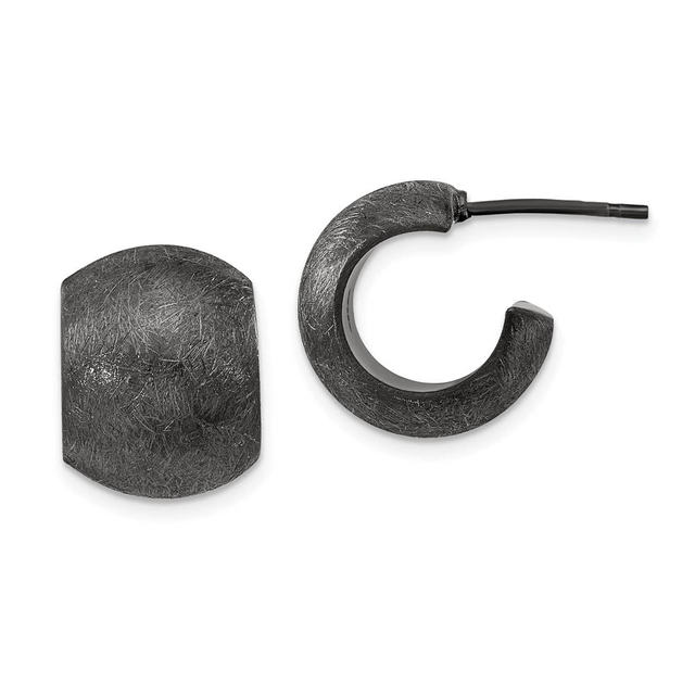 12mm Textured Huggie Post Earrings in Black Plated Silver, 16mm