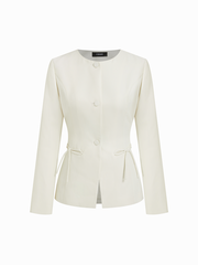 Round Neckline Bowknot Pocket Long Sleeve Jacket