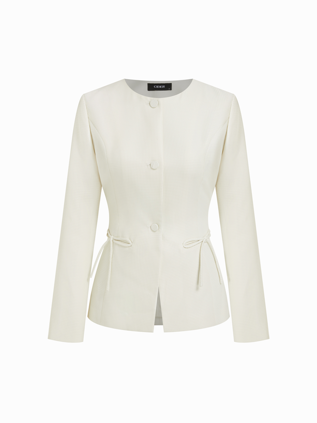 Round Neckline Bowknot Pocket Long Sleeve Jacket