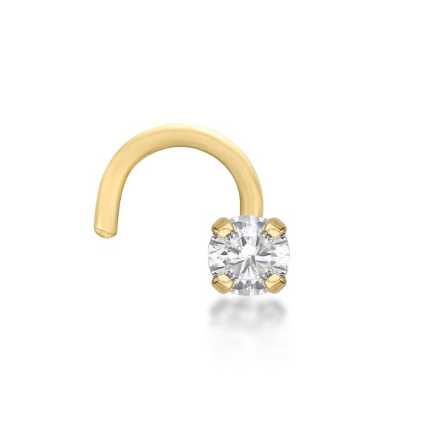 1/15ct Diamond 14k Yellow Gold Stud Curved Screw Nose Ring - 20 Gauge