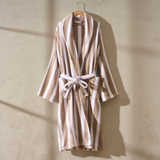 Algarve Stripe Cotton Robe - White/Natural