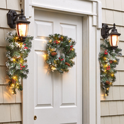 Snow-Tipped Pre-Lit Holiday Wreath or Vertical Swag