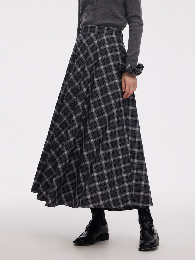 Plaid Women A-Line Skirt With Scrunchie
