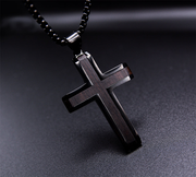 Noir Devotion Stainless Steel Men's Cross Necklace with Ebony Wood