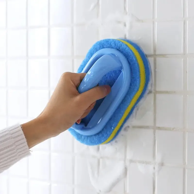 With Handle Cleaning Brush Sponge Kitchen Cleaning Washing Pan Brush Dishwashing Brush Sponge Thickened Wipe Decontamination Brush God