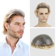 Travis Dark Rooted Platinum-blonde Hair System | 0.06-0.08mm Single Knotted Full Skin