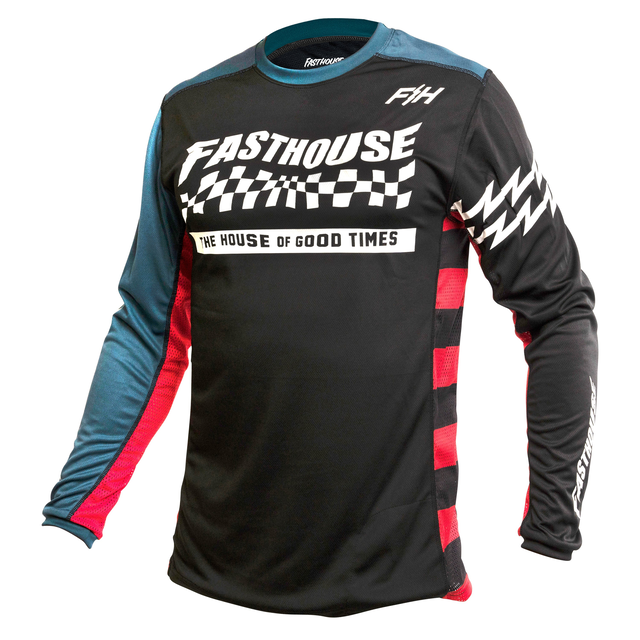 Fasthouse Classic Velocity Long Sleeve MTB Jersey - Youth - Black-Indigo