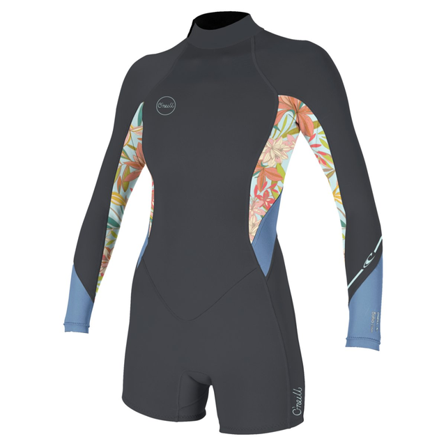 O'Neill Women's Bahia 2/1mm BZ Long Sleeve Spring Suit in Graphite/Dahlia/Infinity