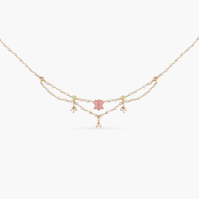 Jalaja Lotus Motifs Layered Pearl Necklace