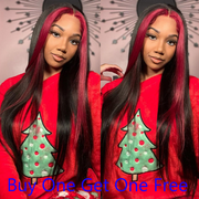 Red/1B Skunk Stripe Wig Straight Human Hair Lace Front Colored Wigs (Buy One Get One Free)
